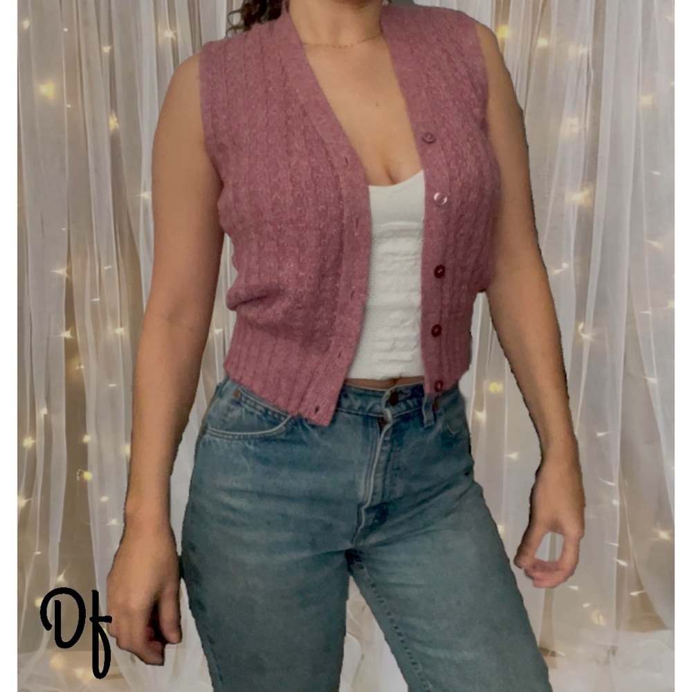 Vintage Wrangler Knitted Pink Button Down Vest Size S